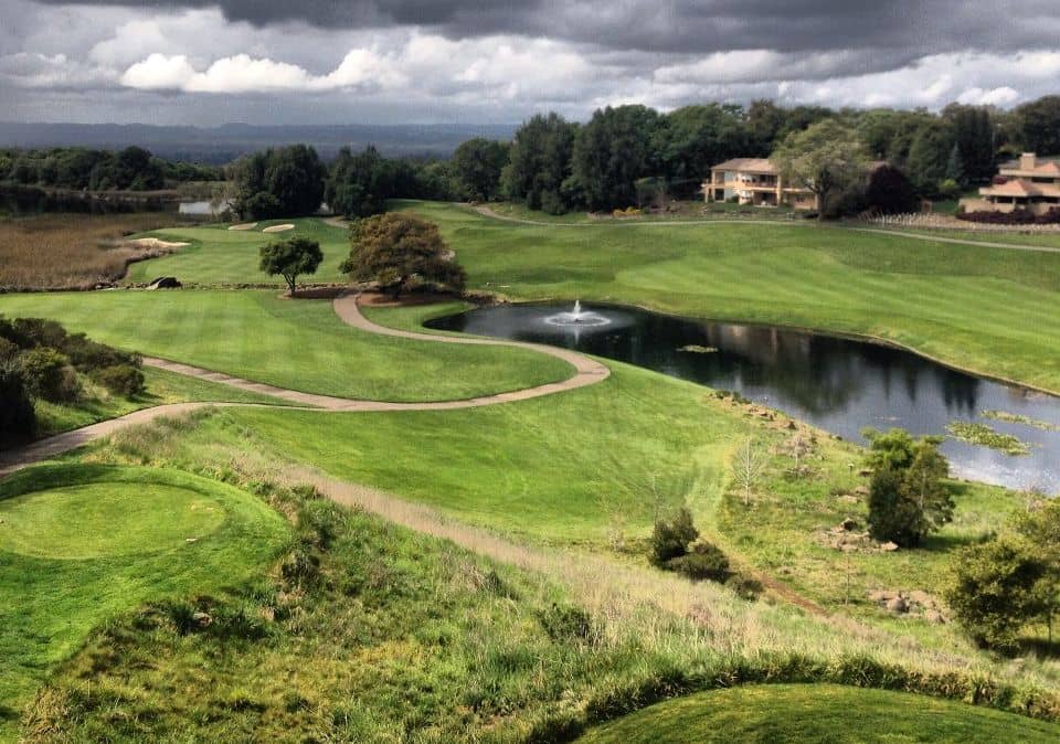 A cloudy-day view across the rolling terrain of The Fountaingrove Club, Santa Rosa, CA. Photo credit: The Fountaingrove Club (via GolfPass).