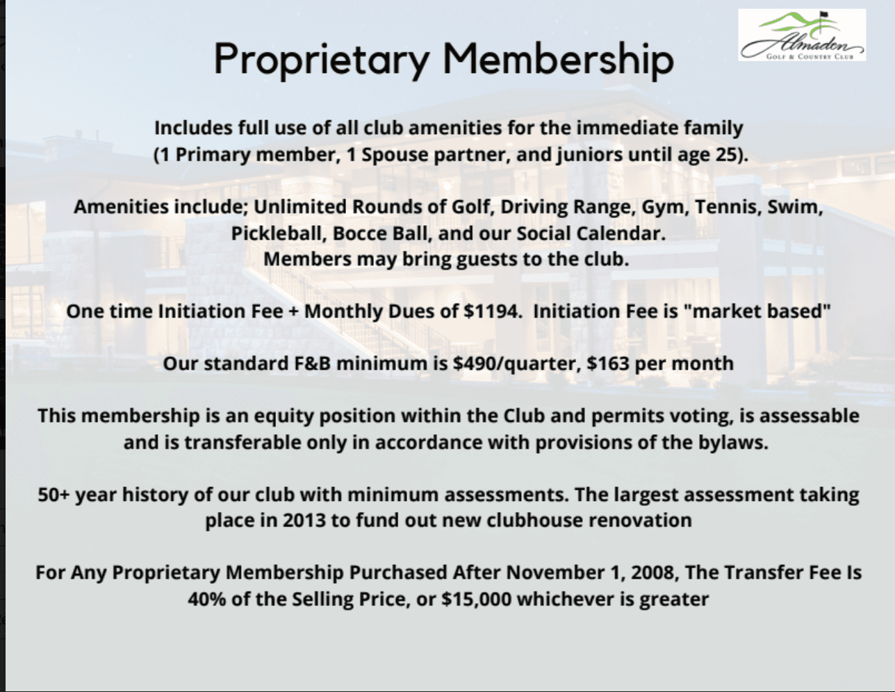 Almaden Golf & Country Club published rates