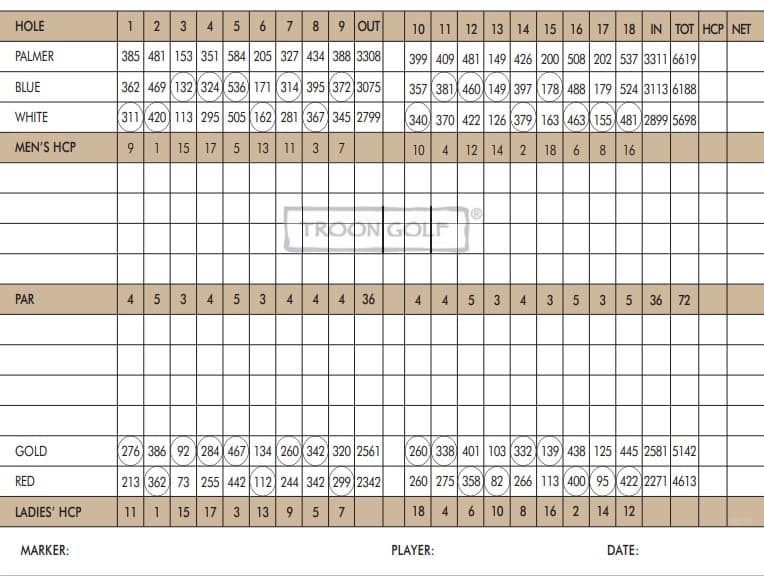 Hiddenbrooke Golf Club scorecard