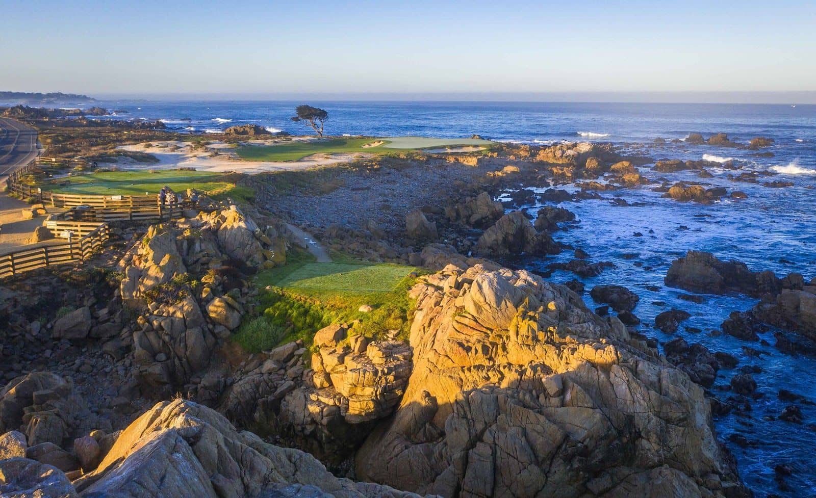 A diagonally oriented green on the Dunes Course at Monterey Peninsula Country Club, Pebble Beach, CA. Photo by Gary Lisbon (golfphotos.com.au), via Top100GolfCourses.