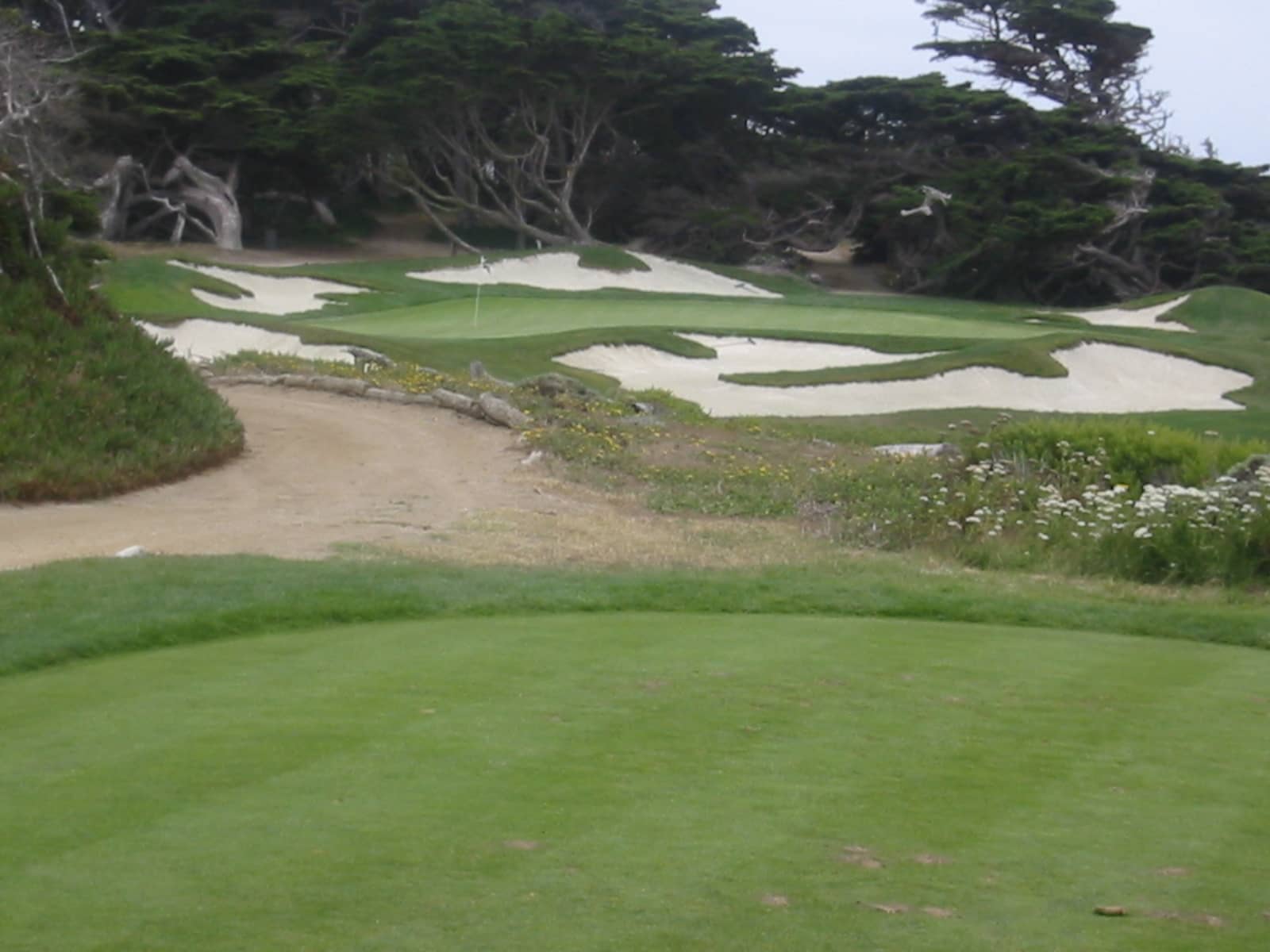 The short par-3 15th hole at Cypress Point Club, one of the great short par 3s in the world. Photo by schnaars (San Jose, CA), via Flickr / Wikimedia Commons, licensed CC BY-SA 2.0.